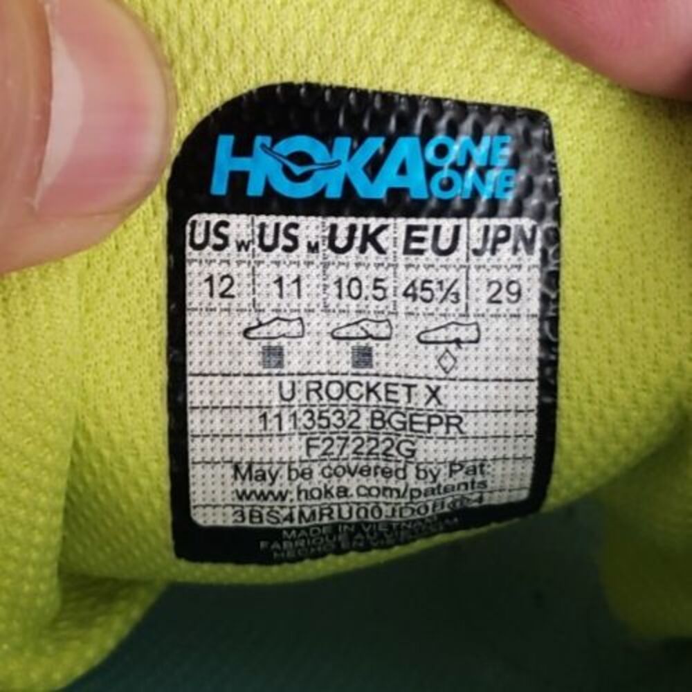 Hoka One One U Rocket X Men's Sz 11 Women's Sz 12 Green Yellow 1113532 BGEPR - Picture 10 of 11